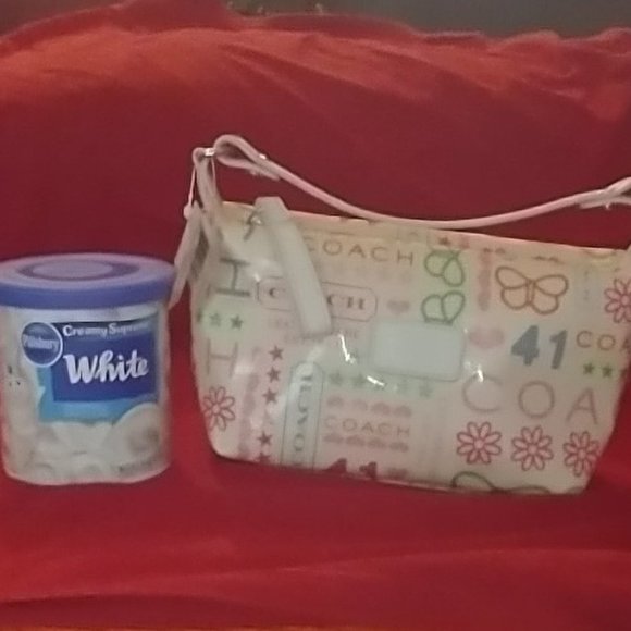 NWT Vintage Coach Purse or Makeup Bag-White with pink/green/blue/orange - Picture 7 of 8